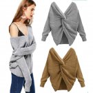 LOSSKY Spring Fashion Pullover Reversible Wear Sexy Women Sweater 2018 V Neck Backless Long Sleeve K