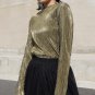 Women Long Sleeve Show Thin Spring Shiny Bling Glitter Joker Folds Metal Base T-Shirt