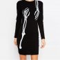 Lady Mini Dress Women Sheath Sexy Black Dress Skeleton Hands Printing One Step Dress Long Sleeve Dre