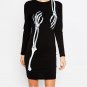 Lady Mini Dress Women Sheath Sexy Black Dress Skeleton Hands Printing One Step Dress Long Sleeve Dre