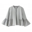 Jacket Women Sweet Ruffles Flare Sleeve Coats Solid Female Open Stitch Design Outerwear Solid