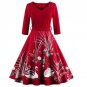 New Elegant Black Swan Print 50s Vintage Dress V Neck 3/4 Sleeved High Waist Belts Zipper Swing Part