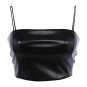 New Sexy Cropped Leather Top Tank Women Summer Black Bralette PU Crop Top Backless Camisole Tops Sol