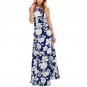 Women Maxi Dresses New Summer Ladies Dress Sleeveless Blue Halter Neck Floral Print Vintage Dress