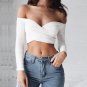 Women Sexy Off Shoulder Short T-shirt Crop Tops Low Cut Wrinkle Black White Wrap T Shirt 2018 Spring