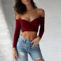 Women Sexy Off Shoulder Short T-shirt Crop Tops Low Cut Wrinkle Black White Wrap T Shirt 2018 Spring