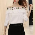 Girls slash floral embroidered blouse fashion hollow blouse Lovely splice lace blouses neckline thre