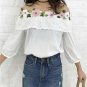 Girls slash floral embroidered blouse fashion hollow blouse Lovely splice lace blouses neckline thre
