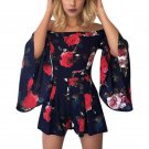 New Brand Fashion Print Slim Women Playsuits Sleeveless Long Pagoda Sleeve Rose Flower Casual Romper