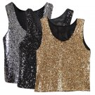 Fashion Women Summer Sleeveless Camisole Crop Blouse Tops Party Sequins Shirt