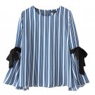 Women Blouse Simple Fashion Striped Bow Tow Retro Blouse Women Autumn tops Pullover Shirt O-Neck W13