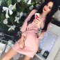 New 2018 Casual Spring Women Navy blue Pink shirt dress Vestidos Summer 3/4 Sleeve Party Office Work