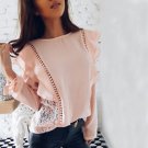 New 2018 Spring Summer Lady Fashion Lace Stitched Hollow Out Chiffon Blouse Sexy Tops O-Neck Long Sl