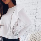 Ladies New Fashion Ruffles Lace Stitched Chiffon Blouse 2018 Spring Summer  Sexy Tops O-Neck Long Sl