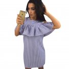 Fashion Ruffles Blue Striped Summer Dress 2017 Women Casual O-Neck Off Shoulder Butterfly Sleeve Par
