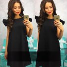 Lovely Butterfly Sleeve Loose Straight Dress 2018 Spring Summer Women\'s Solid Color Ruffles Beach P