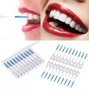 40pcs/Box Soft Silicone Dental Floss Interdental Brush Disposable Teeth Stick Toothpicks Floss Oral 