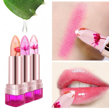 Temperature Change Color Lip Balm 3 Color Waterproof Long-lasting Sweet Transparent Jelly Flower Pin