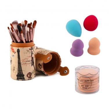 Professional Makeup Tool Kits 20pcs Makeup Brushes + 4 Powder Puff + 7 Air Puff + Container For Wome