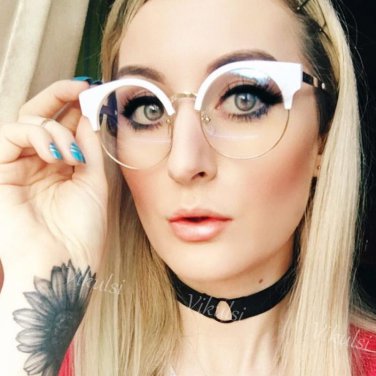 Round Cat Eye Alloy Metal Frame Sunglasses Classic Optics Eyeglasses Transparent Clear Lens Women Ma