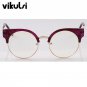 Round Cat Eye Alloy Metal Frame Sunglasses Classic Optics Eyeglasses Transparent Clear Lens Women Ma