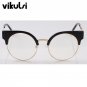 Round Cat Eye Alloy Metal Frame Sunglasses Classic Optics Eyeglasses Transparent Clear Lens Women Ma