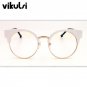 Round Cat Eye Alloy Metal Frame Sunglasses Classic Optics Eyeglasses Transparent Clear Lens Women Ma