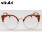 Round Cat Eye Alloy Metal Frame Sunglasses Classic Optics Eyeglasses Transparent Clear Lens Women Ma