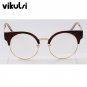 Round Cat Eye Alloy Metal Frame Sunglasses Classic Optics Eyeglasses Transparent Clear Lens Women Ma