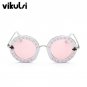 New Fashion Retro Round Letters Sunglasses Transparent Frame Tint Lens Sunglasses Trending Circle Su