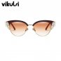 Fashion Luxury Cat Eye Sunglasses Women New Brand Designer Half Frame Crystal Diamond Clear Sun Glas