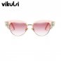 Fashion Luxury Cat Eye Sunglasses Women New Brand Designer Half Frame Crystal Diamond Clear Sun Glas