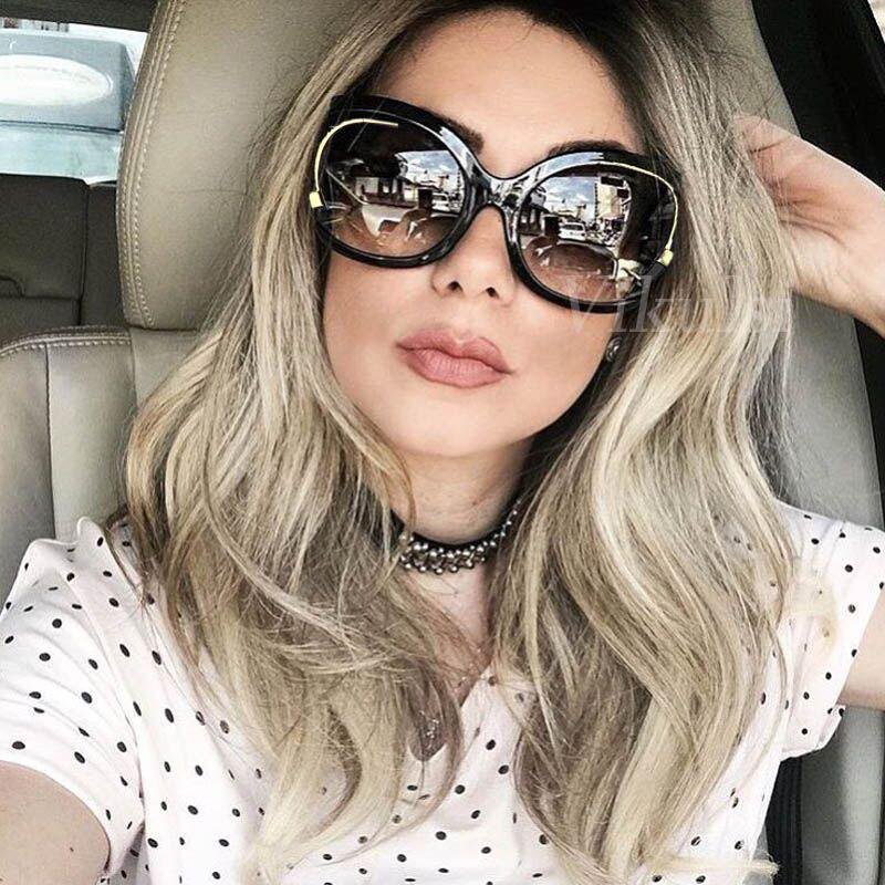 Luxury Brand Designer Sunglasses Women Oversized Big Half Frame UV400 Vintage Sun Glasses Retro Eyew