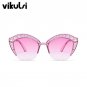 Fashion Brand Cat Eye Pink Sunglasses Woman Shades Mirror Female Rhinestone Sun Glasses For Female C