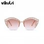Fashion Brand Cat Eye Pink Sunglasses Woman Shades Mirror Female Rhinestone Sun Glasses For Female C