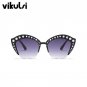 Fashion Brand Cat Eye Pink Sunglasses Woman Shades Mirror Female Rhinestone Sun Glasses For Female C