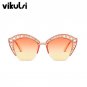 Fashion Brand Cat Eye Pink Sunglasses Woman Shades Mirror Female Rhinestone Sun Glasses For Female C