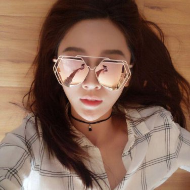 Brand Designer  New Big Mirror Sunglasses Women Hexagon Lovers Hippie UV400 Pilot Hollow Out Sun Gla