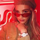 Red Triangle Sunglasses Women Small Cat Eye 2018 Metal Green Pink One Piece Lens Small Sun Glasses F
