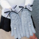 Fashion Girls Female Gloves Wool Knitted Winter Gloves Sweet bowknot Full Fingers Gloves Black Mitte