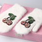 Winter Gloves Luxury Crystal Cherry decoration Rabbit fur gloves For Woman winter gloves girls Mitte