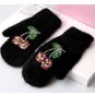 Winter Gloves Luxury Crystal Cherry decoration Rabbit fur gloves For Woman winter gloves girls Mitte