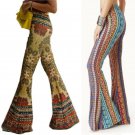 Harajuku Print High Waist Elastic Big Horn Pants Female Boot Cut Slim Leg Big Flared Extender Long P