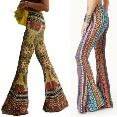 Harajuku Print High Waist Elastic Big Horn Pants Female Boot Cut Slim Leg Big Flared Extender Long P