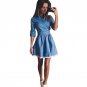 Elegant Lady Denim Dress 2017 Autumn Turn Down Collar Button Dresses Women Casual Party Lace Mini Dr