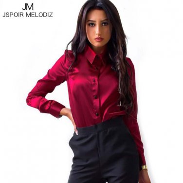 Women Silk Satin Shirts Spring Long Sleeve Business Formal Shiny Blouse Tops Blouses Solid OL Shirt 