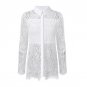 Fashion Chiffon Blouse Charm Backless Hollow Patchwork White Lace Blouse Shirt Women Long Sleeve Cas