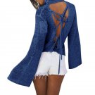 2018 Spring Sweaters Women Charm Hollow Out Bandage Back Casual Sweater Hot Turtleneck Long Flare Sl
