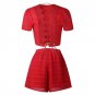 Floral Lace-Up Backless 2 Piece Set Women Black Cami Crop Top + Shorts Fitness Set Vintage Sexy conj