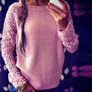 Women Pullover Long Sleeve Top Sweater Pullover Loose Jumper Knitwear Outwear Solid Hollow Out Lace 